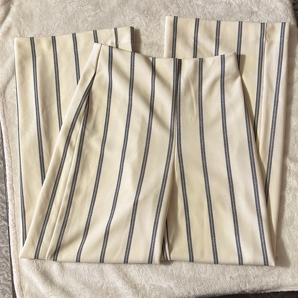 H&M Women’s Pull On Dress Work Pants Wide Leg Cream & Blue Stripes Size XS - Picture 8 of 8